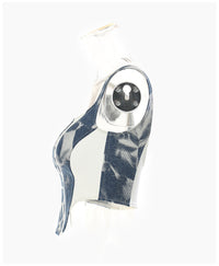 Stitching Contrast Color Washed Denim Slim Top Vest Camisole Women