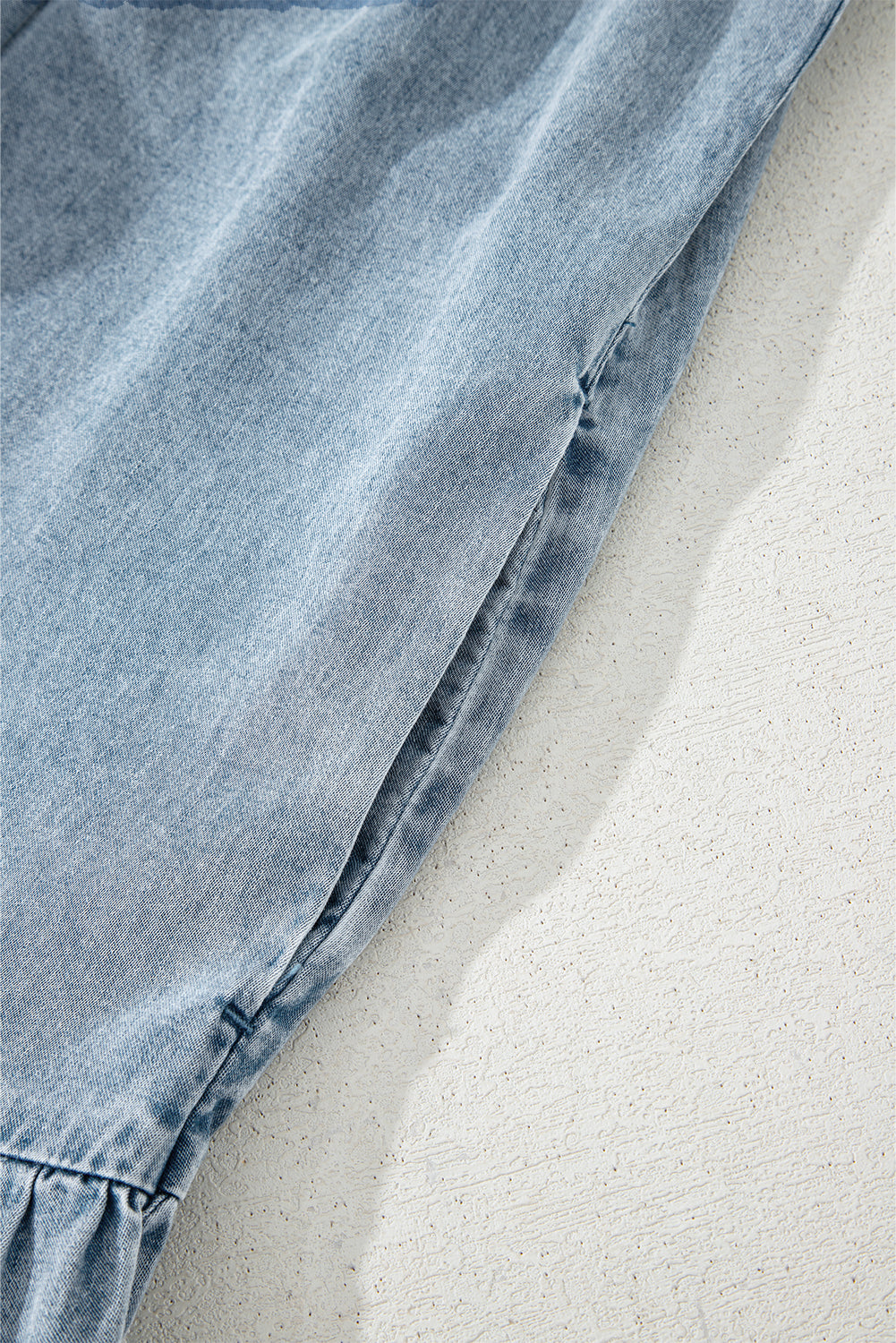 Real Teal Bowknot Neck Sleeveless Ruffled Chambray Dress - Modestly Vogue