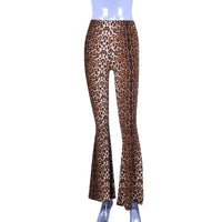 Leopard Print Elastic High Waist Bell-bottom Pants Women Long Women Clothing