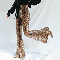 Leopard Print Elastic High Waist Bell-bottom Pants Women Long Women Clothing