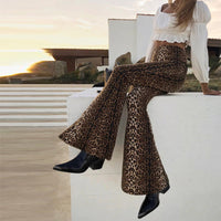Leopard Print Elastic High Waist Bell-bottom Pants Women Long Women Clothing