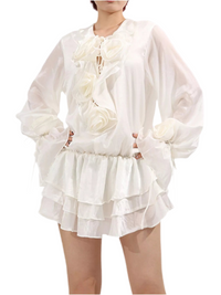 Flower Ruffled Long Sleeve Dress