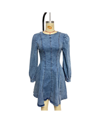 Autumn Casual Patchwork Tight Waist Women Denim Long Sleeve Dress