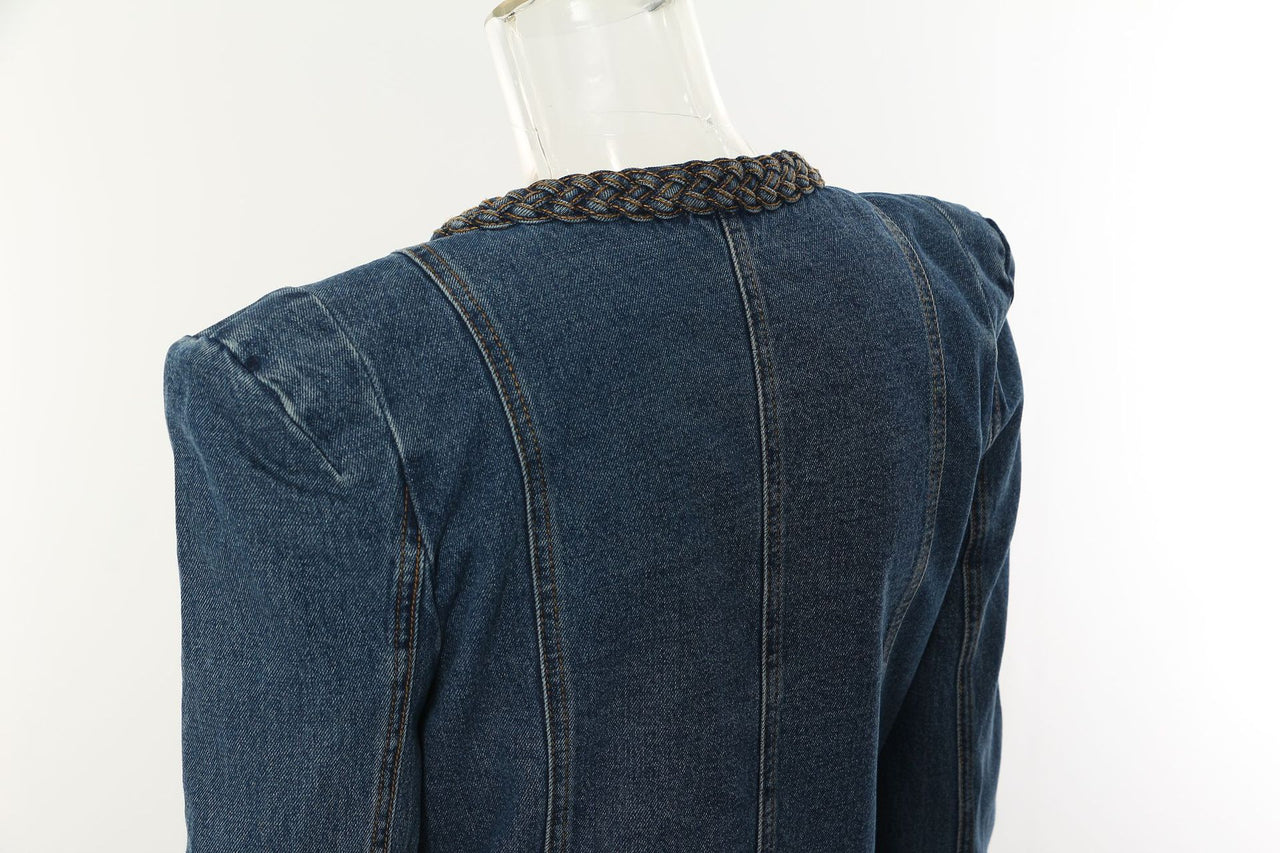Personality Women Delicate Personality Padded Shoulder Denim Jacket Short Coat Women