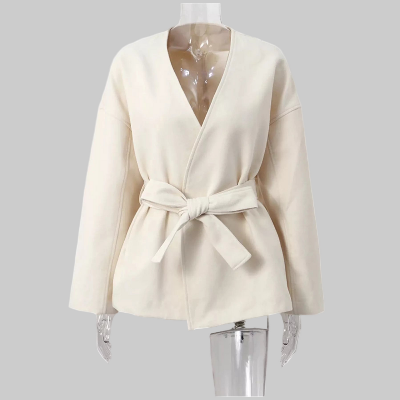 Surplice Tie Waist Dropped Shoulder Outerwear