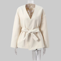 Surplice Tie Waist Dropped Shoulder Outerwear