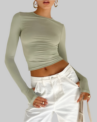 Women's Long Sleeve T-shirt - Solid Slim Fit Crew Neck Crop Top