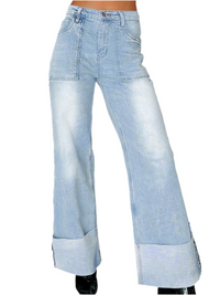 High-Waist Vintage Washed Straight-Leg Denim Pants