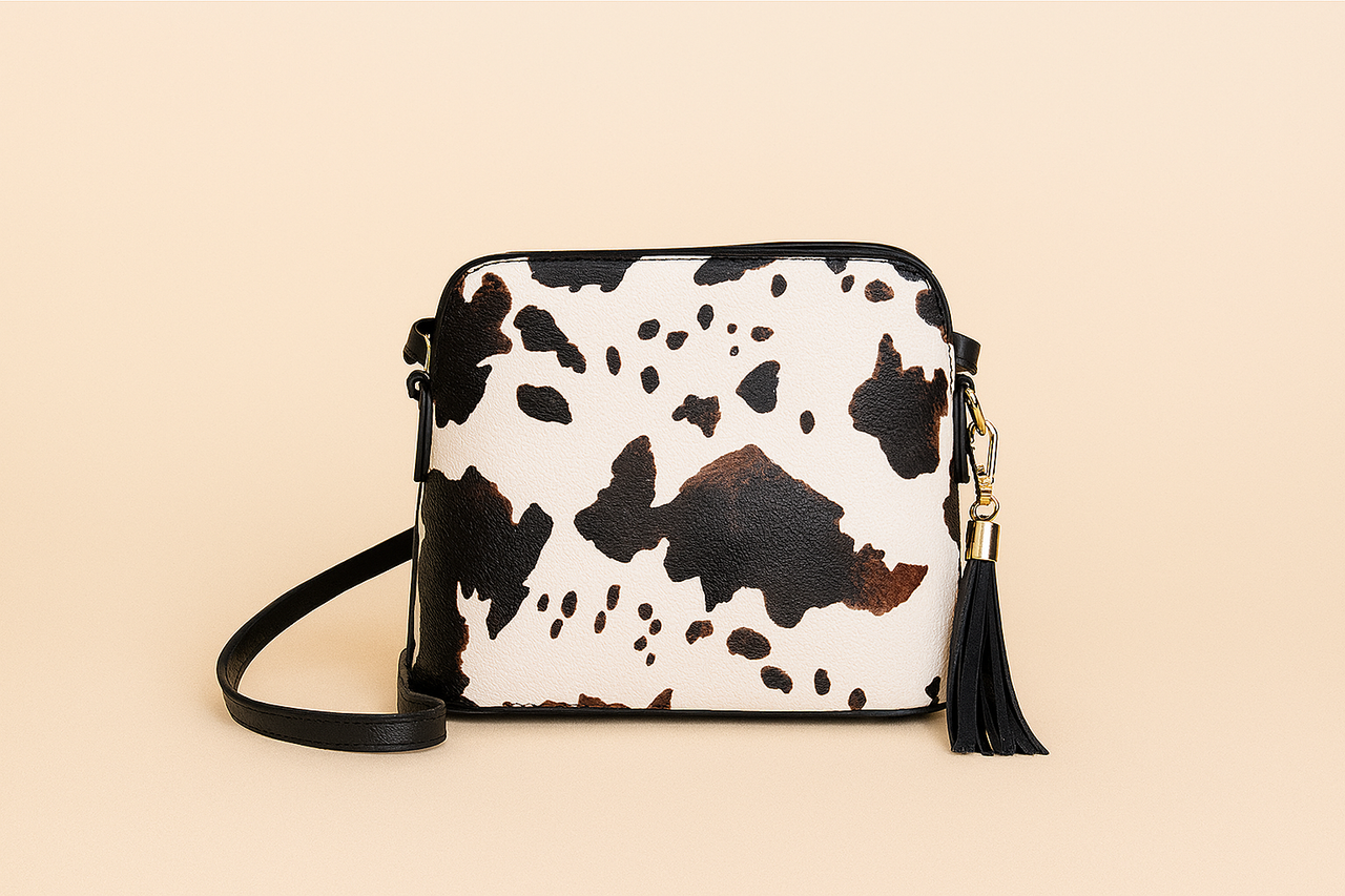 Versatile Upcycled LV Vegan Cowhide Print Crossbody Bag – Stylish & Functional - Modestly Vogue
