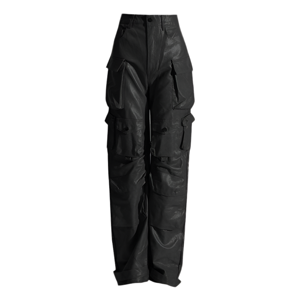 Earthtone Unique Design Faux Leather Trousers - High Waist Straight Leg Pants for Women