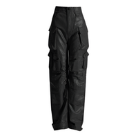 Earthtone Unique Design Faux Leather Trousers - High Waist Straight Leg Pants for Women