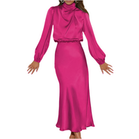 Wholesale Women's Elegant Solid Color Banquet High Neck Long Sleeve Party Dress