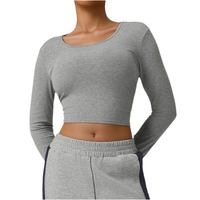 Threaded Short Yoga Clothes Women Cropped Slim Look Running Autumn Sports Long Sleeved T shirt Training Quick Drying Top