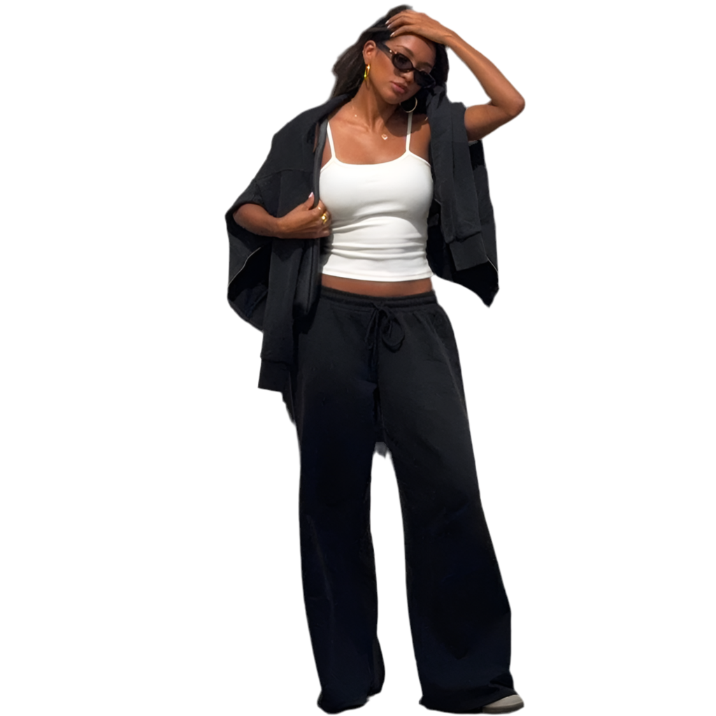 Women lothing Autumn Zipper Hooded Sweater Slim Fit Drawstring Casual Pants Set