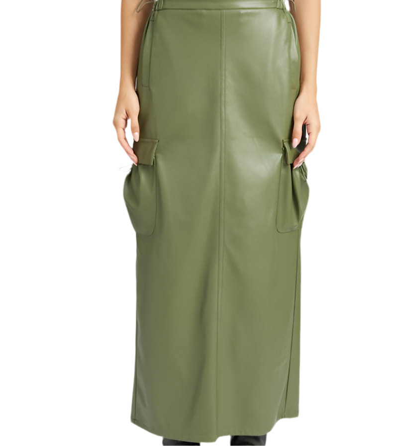 LEATHER CARGO MAXI SKIRT
