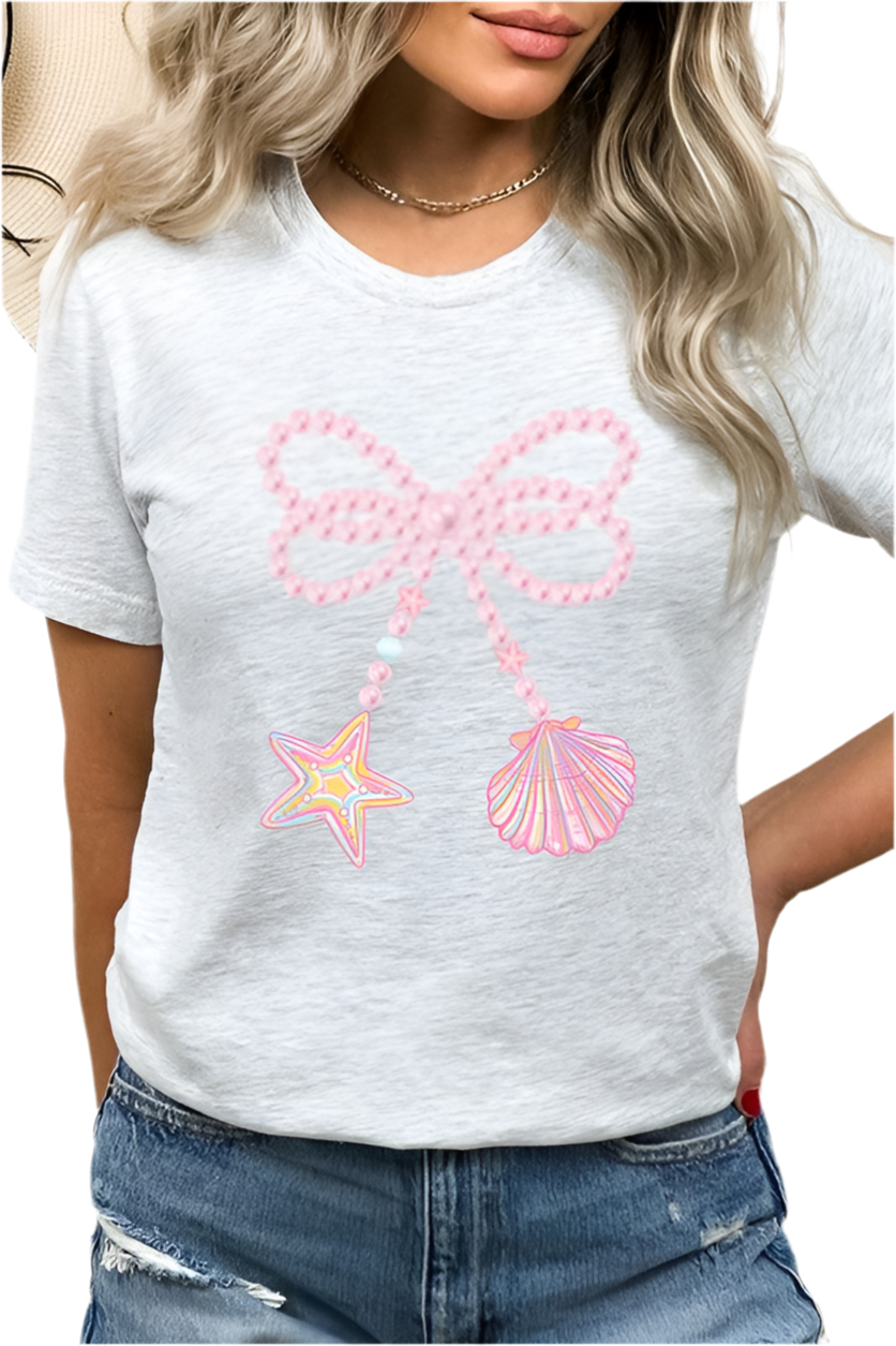 Pink Clam Pearl Bow Graphic Tee