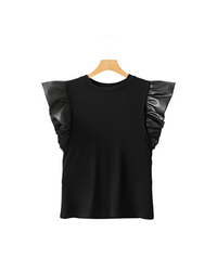 Macy Leather Ruffle Sleeve Blouse