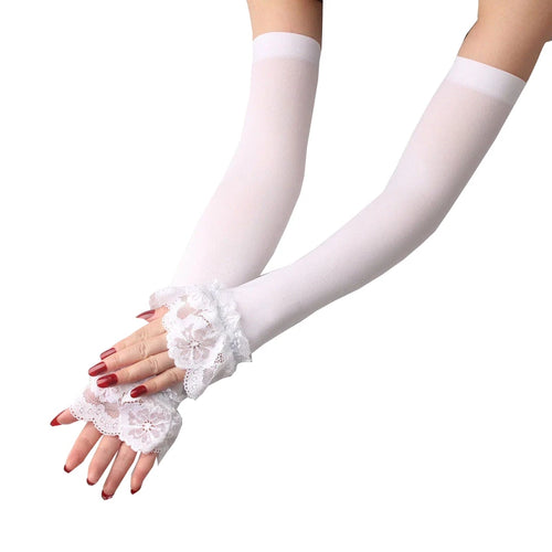 Ruffle Lace Arm Sleeve Driving Gloves – Decorative Sun Protection - Modestly Vogue