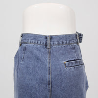 Blue Denim High Waist Ruched Wide Leg Jeans