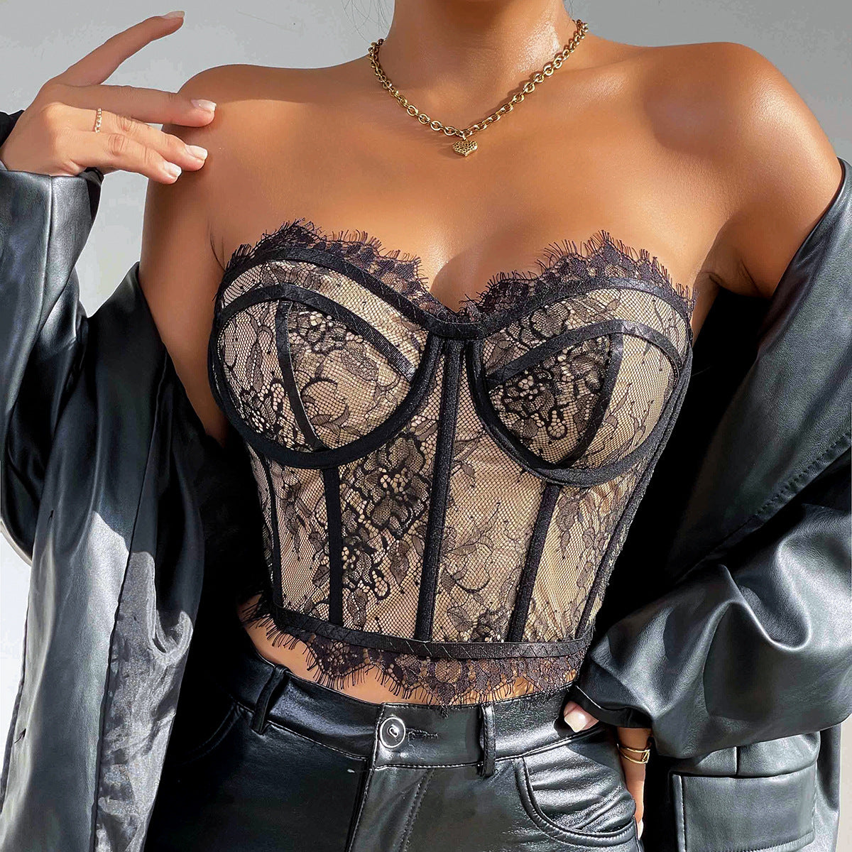 Summer Steel Ring Boning Corset Slim Waist Lace Tube Top - Modestly Vogue