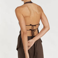 Sexy Women Summer Halter Backless Lace up Top Loose Trousers Two Piece Set - Modestly Vogue