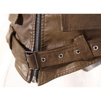 Earthtone Design Two Piece Coat Spring Cloak Stitching Faux Leather Handsome Waist Tight Jacket Top Women