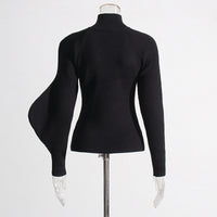 Neutral Elegant Half Turtleneck Sweater - Asymmetric Slim Fit for Women