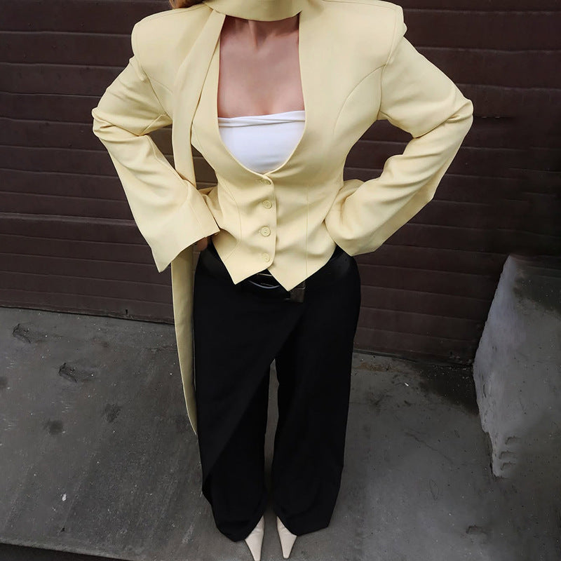 Women Clothing Autumn Elegant Cardigan Button Small Blazers Slim Solid Color Coat
