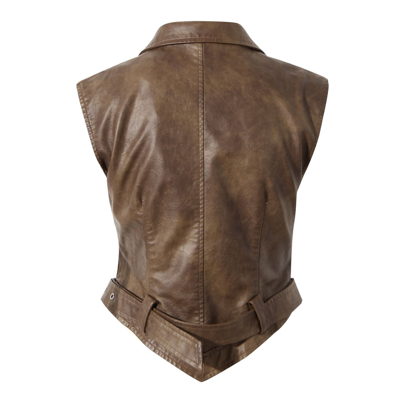 Earthtone Design Two Piece Coat Spring Cloak Stitching Faux Leather Handsome Waist Tight Jacket Top Women