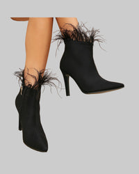 Autumn Suede Pointed Toe Stiletto Short Boots Women Stitching Feather Side Zipper Autumn Elegant Boots - Modestly Vogue