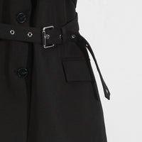 Black Blazer for Women - Simple Spring Autumn Sleeveless Belt Collared Design