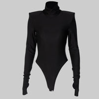 Black Women Winter High Collar Long Sleeve Finger Stall Slim