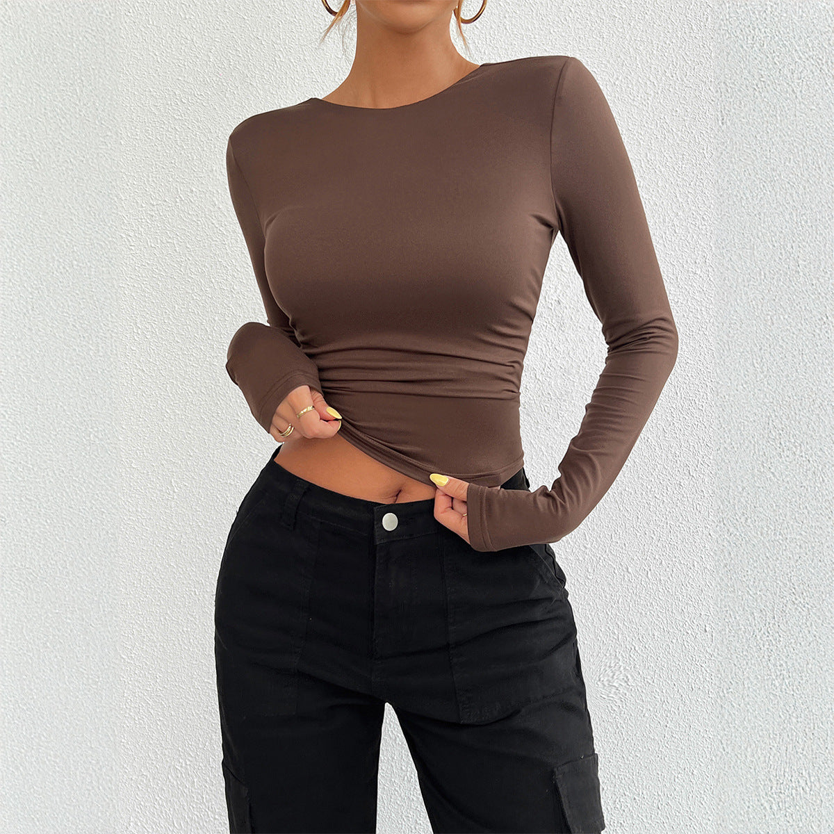 Elegant Slim Round Neck Knitted Long Sleeve Top for Women - Modestly Vogue