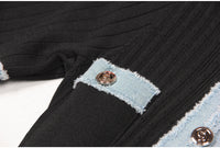 Black Short Sleeve Stitching Denim Simple Elegant Slim Slimming Long Knitted Dress Women