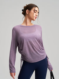 Round Neck Yoga Long Sleeve Drawstring T shirt Loose Breathable Fitness Running Top