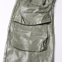 Earthtone Unique Design Faux Leather Trousers - High Waist Straight Leg Pants for Women