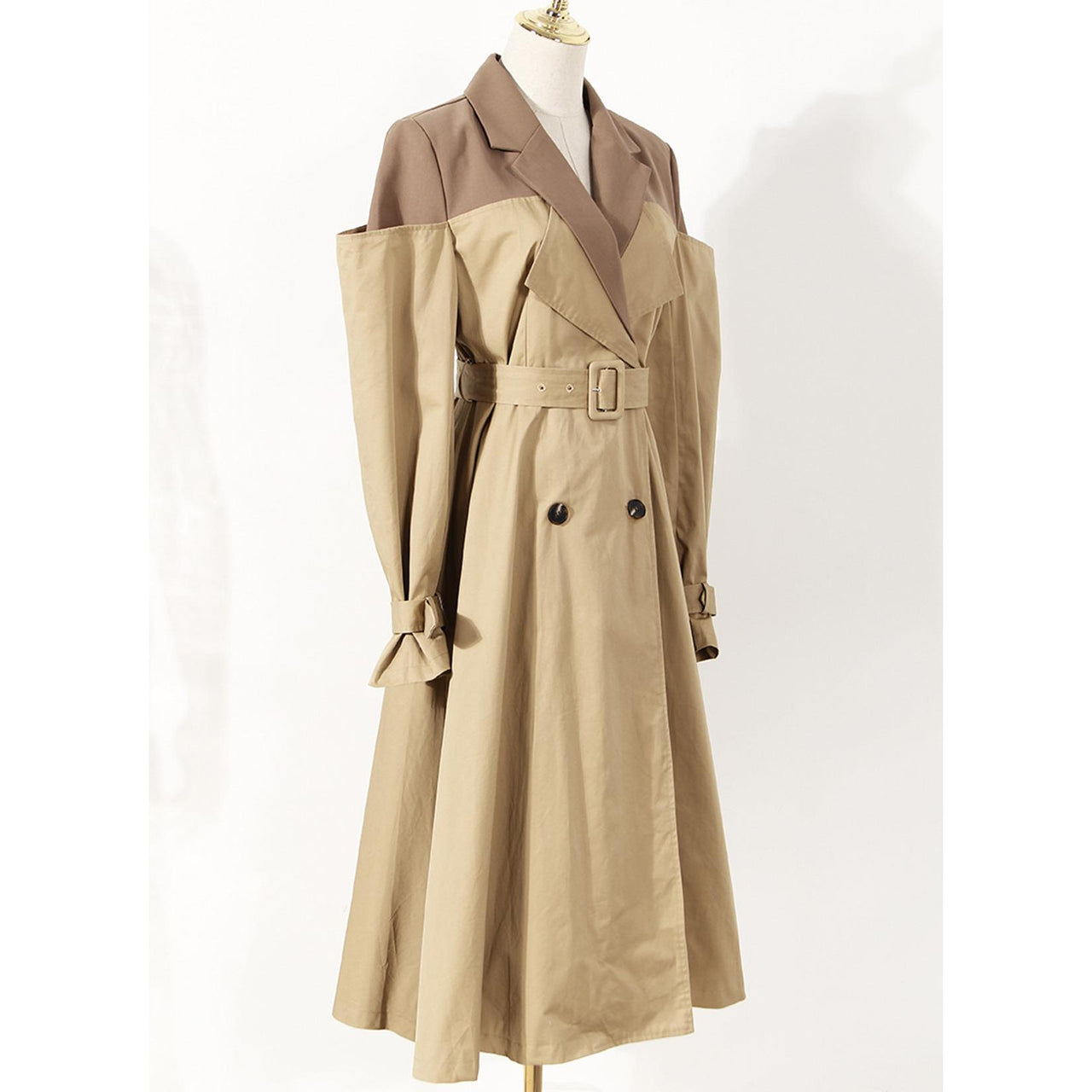 Neutral Color Knot Collar Trench Coat Women Mid Length Knee Autumn Design Waist Trimming Coat
