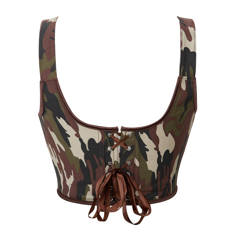 Earthtone Camouflage Adjustable Shoulder Strap Women Tube Top Push up Top