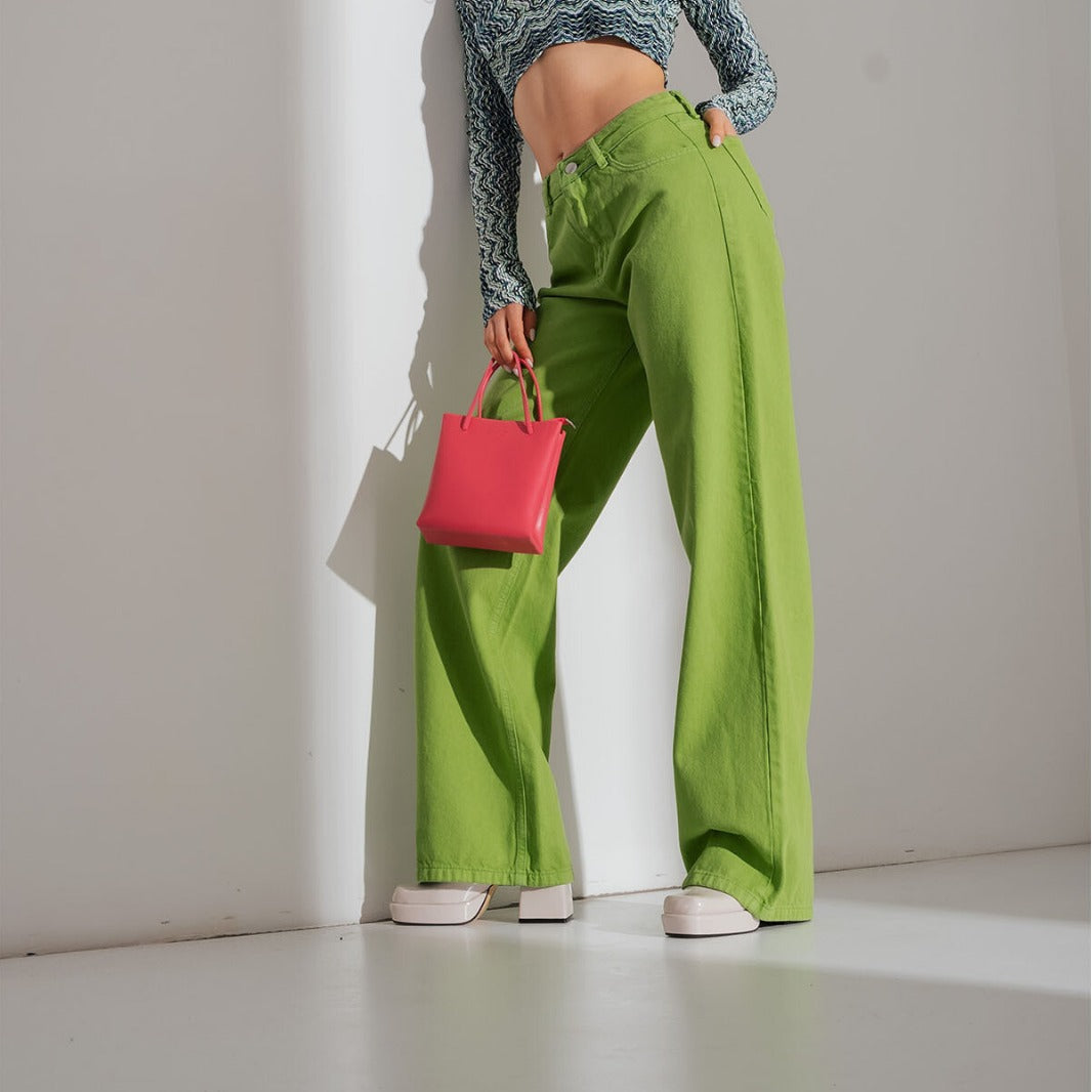 Earthtone Women Multi Color Wide Leg Jeans Street Hipster Solid Color Loose Fitting Denim Trendy