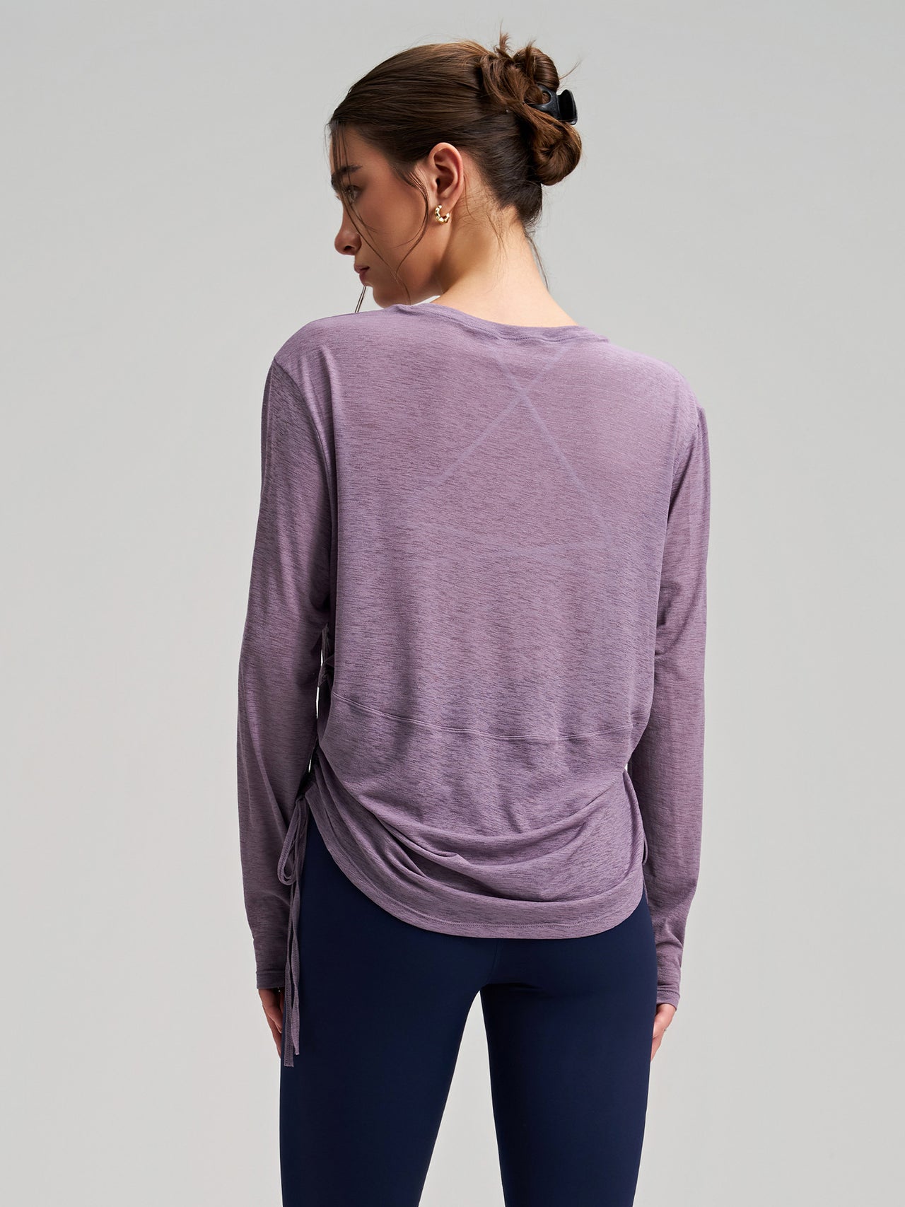 Round Neck Yoga Long Sleeve Drawstring T shirt Loose Breathable Fitness Running Top