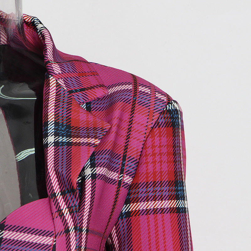 Pastel Backless Plaid Coat for Women - Spring Autumn Single Breasted