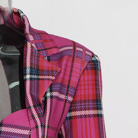 Pastel Backless Plaid Coat for Women - Spring Autumn Single Breasted