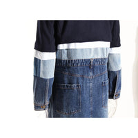 Blue Niche Design Denim Trench Coat for Women Autumn Winter Contrast Color Splicing Coat Women Mid Length Petite Coats Tide