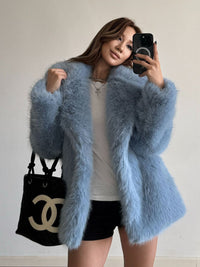 Mid Length Young Fashionable Autumn Winter Warm Faux Fur Coat Women