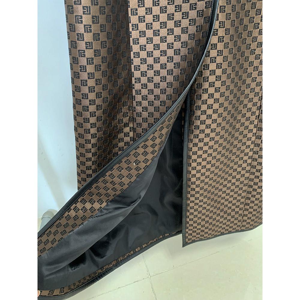 Autumn Winter Star Belt Jacquard Maze Pattern Long Trench Coat