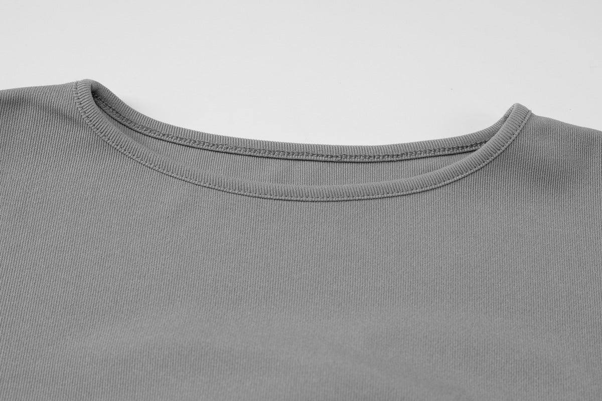 Neutral Winter Women Clothing Personality High Slit round Neck Long Sleeve Sexy Slim Solid Color Top
