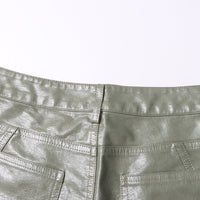 Earthtone Unique Design Faux Leather Trousers - High Waist Straight Leg Pants for Women