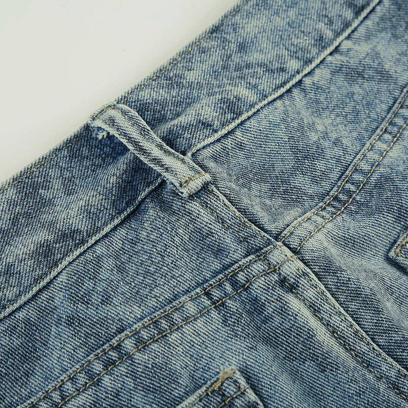 Earthtone Casual Street Snake Print Jeans Women Autumn High Waist Slimming Washed Drooping Straight Pants