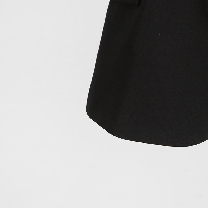 Black Blazer for Women - Simple Spring Autumn Sleeveless Belt Collared Design