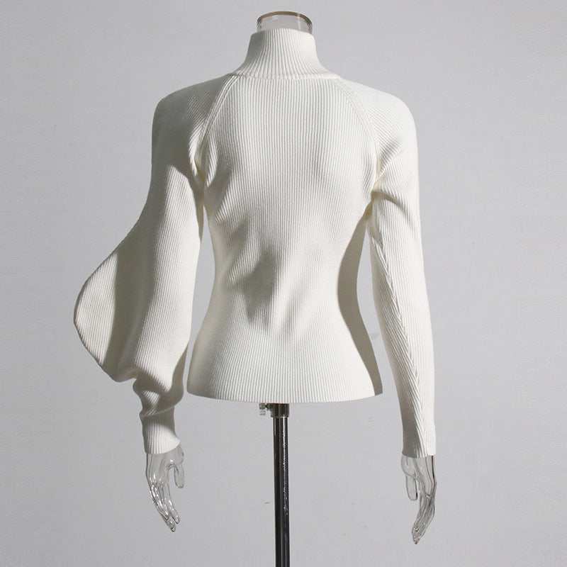 Neutral Elegant Half Turtleneck Sweater - Asymmetric Slim Fit for Women